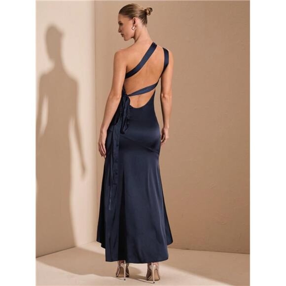 Elegant Women's Backless Satin Dress With Mermaid Tail, Suitable For Night - Picture 5 of 8